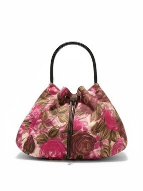 Kate Spade Printed Leather Floral Pink Brown Drawstring Tote Bag
